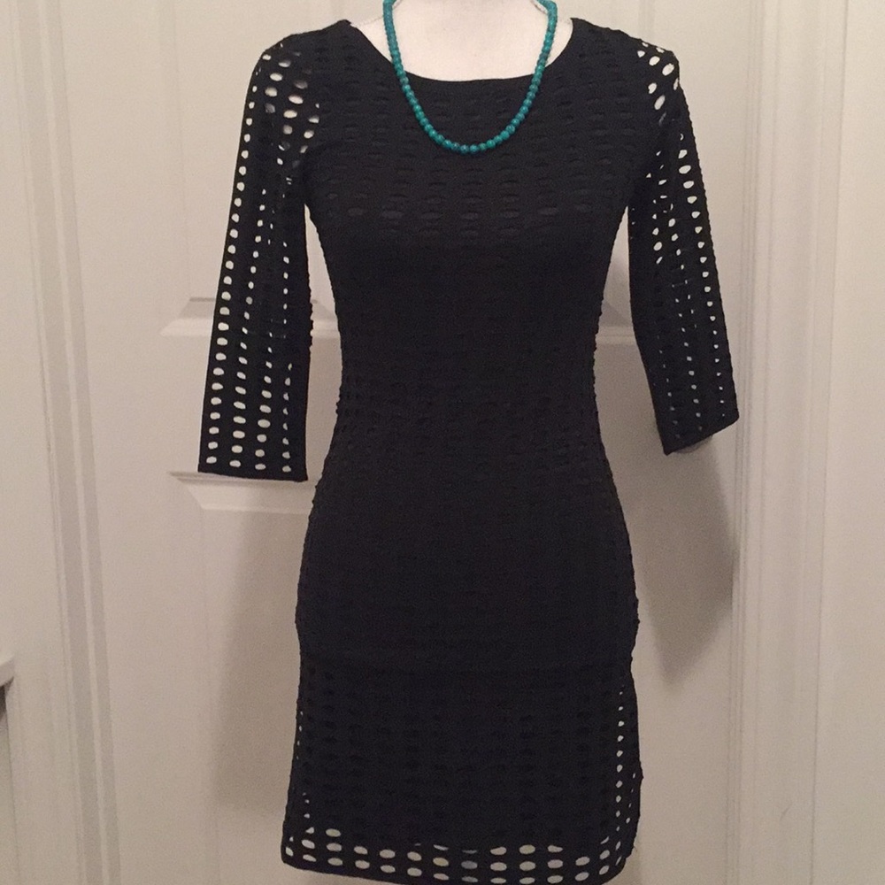 Express Layered Fishnet Mesh Bodycon Black Dress LBD Women’s XS